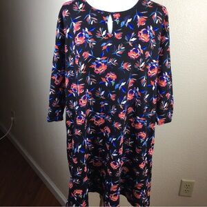 Ulla Popken 100% Cotton Bright Floral Dress 3/4 Sleeve Size 20/22